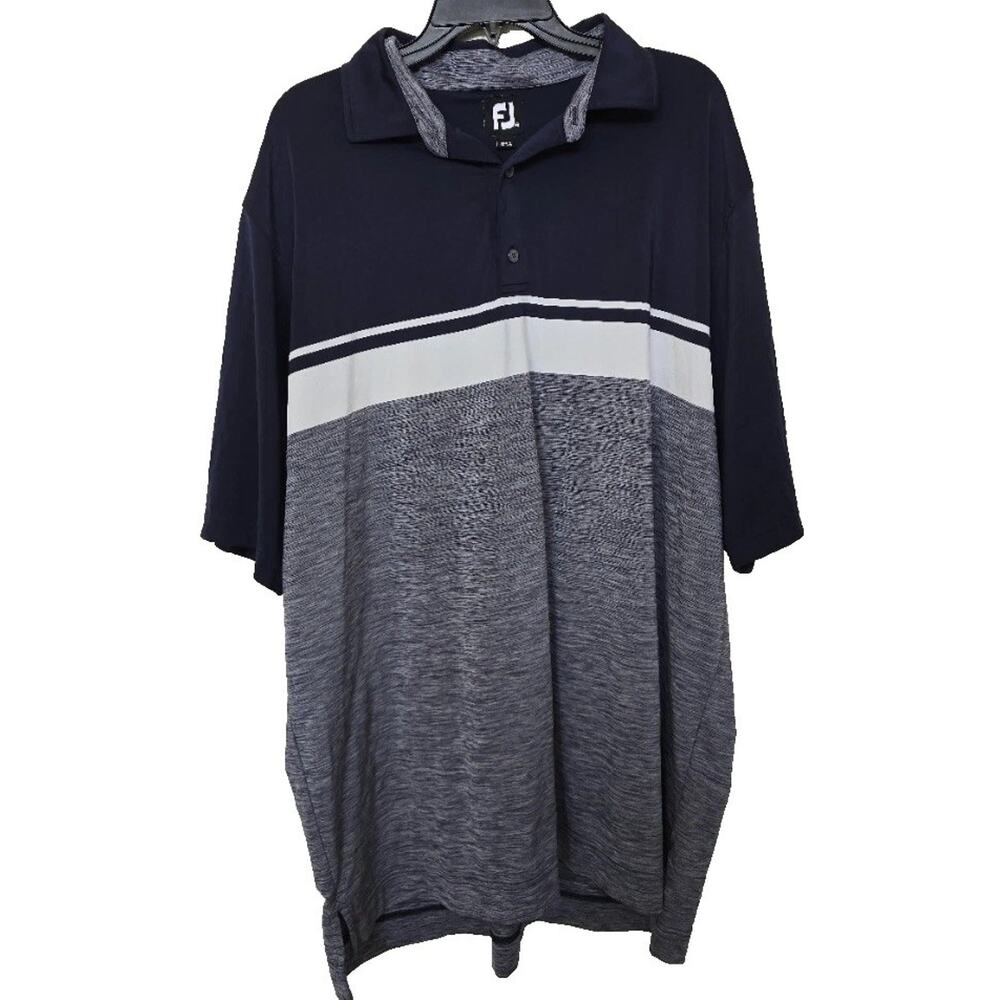 FootJoy‎ Men 2XL Performance Golf Polo Gray Navy Blue White Chest Stripe